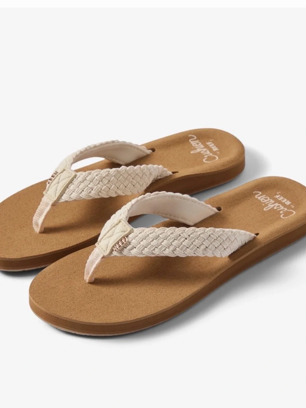 Reef Baja Maria Women’s Tan Footbed Sandals with Cream Braided Straps NWT